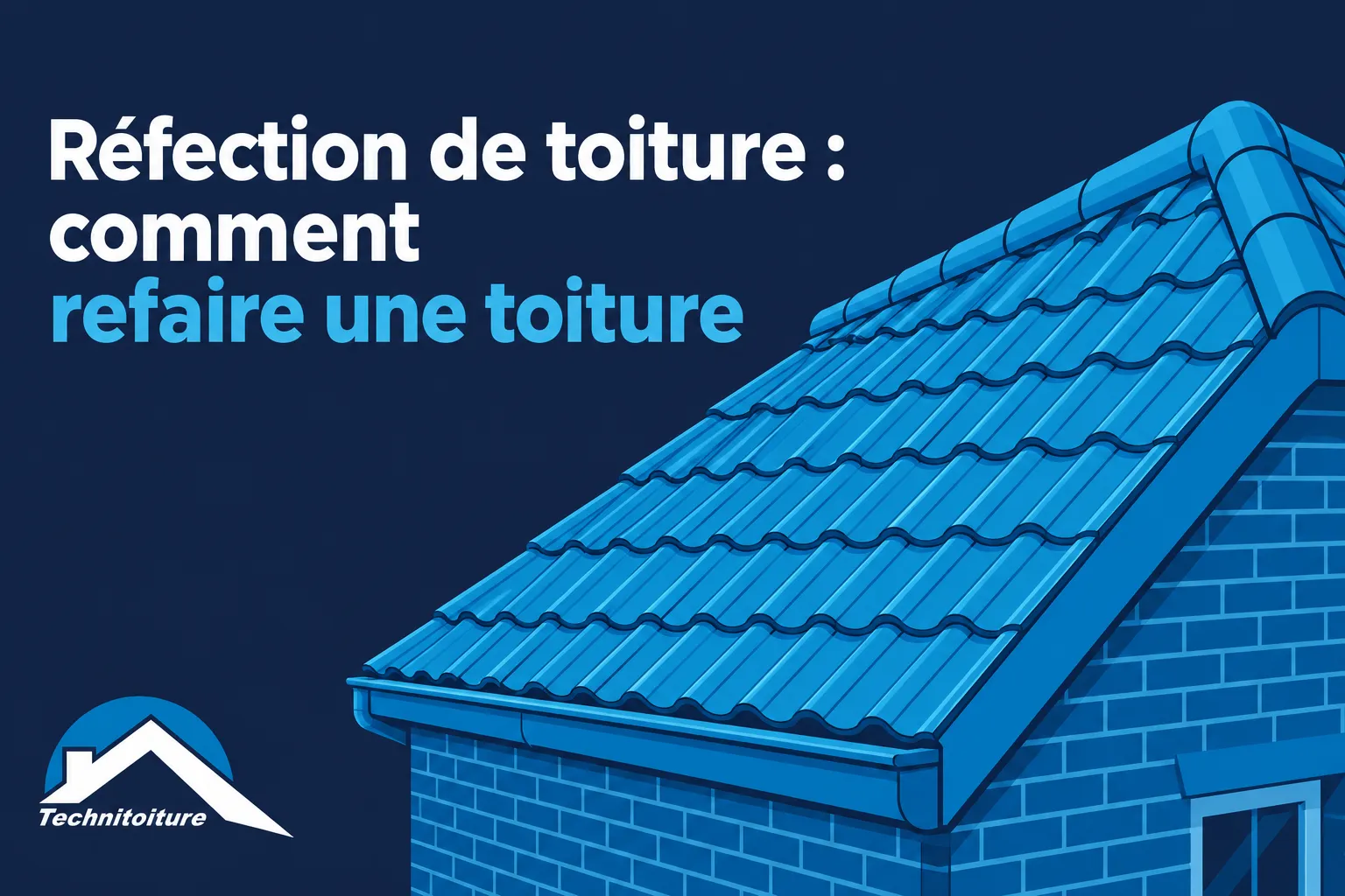 Une illustration montre le toit bleu en tuiles d’une maison.